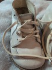 Vintage White Leather Baby Walking Shoes 4 5  Long  Very Worn  For Doll Or Decor