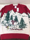 New Large Peanuts Snoopy Ugly Christmas Sweater  Woodstock Joe Cool Skiing
