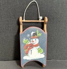 Snowman Christmas Wood Sled Decor Painted Winter Wall Ornament 9    Euc Vintage