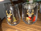 Nib Stemless Wine Glasses Holiday Christmas Set Of 2 Glass Merry   Bright Deer