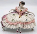 Rare Antique German Dresden Lace Figurine Lady On Sofa 5   7 