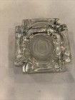 Art Deco Clear Heavy Glass Square Ashtray Ice Block   Mcm No Flaw Preowned