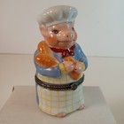 Pig Baker Chef Bread Hinged 4  Ceramic Trinket Box Nib Nos New Old Stock