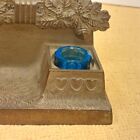 Vintage Art Nouveau Inkwell Brass Hearts   Leaf Design   Paper Holder Rare 