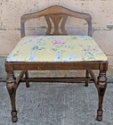 Vintage Old Victorian Solid Wood Wooden Bench Backrest Stool Ottoman Fabric Seat