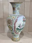Large Vintage Chinese Handpainted Canton Enamel Vase Roses Butterflies Bird 18 