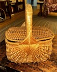 Antique Primitive Handmade Side Lid 8    Wood Splint Buttocks Gathering Basket