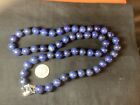 Natural Old Lapis Lazuli Stone Beads Hand Knotted 32    Strand Necklace Sterling