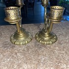 Vintage Pair Of Heavy Solid Brass Candle Holders  8  T X 11 5   3 Lb 12 Oz Each