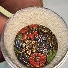 Antique Brass Button Gorgeous Enamel Flower Design - 7 8     hb1