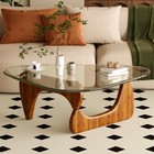 Mid Century Modern Coffee Table For Living Room - Glass Top  Walnut Finish  Styl