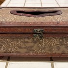 Vintage Carved Wood Brown Floral Tissue Napkin Box Holder Dispenser 11l X 6 25w