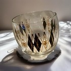 Federal Black Diamond Harlequin Roly Poly Old Fashioned Black Gold Glass Mcm Vtg