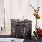 Retro Wood Square Tissue Box Cover - Vintage Cube Holder Decorative Facial