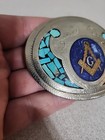 Johnson Held Masonic Freemason Nickel Silver Turquoise Inlay Belt Buckle 
