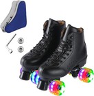 Roller Skates For Men And Women  Black Derby Roller Skates With 4 Shiny Wheel   