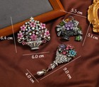 Vintage Crystal Flower Basket Brooch Shiny Creative Bouquet Women s Pin