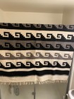 Hand Woven Mexican  Sarape  Blanket Rug Geometric Key Pattern Cream Blk Fringe