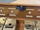 Vintage Metal Wood Look Money Bank Four Sections 9    X 3    Nice Condition No Key