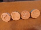  4 Different Vintage Rycraft 2 Inch Round Cookie Pottery Stamp With Handle  u14 