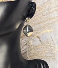 Vintage Stud Earrings W  Metal Charms   Dangle Chains Classy Used 80s Jewelry