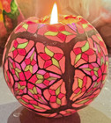 1980 s   Vintage  Large   Hand Made painted   Glow Candle     stained Glass  New