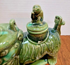 Vintage Foo Dog Teapot-green  Decorative Lid Asian Rare