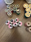 Vtg Lot Of 55 Wooden Spools Sewing Thread On Spools Various Colors And Brands