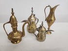 Vintage Middle Eastern Brass Dallah Ewer Set 4pc Arabic Coffee Pot Islamic