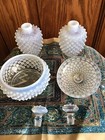 Vintage Fenton Art Glass French Opalescent Hobnail Powder Vanity Perfume Set
