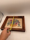 Vintage Crewel Embroidery Lace Flowers  In Basket Handcrafted Framed