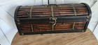 Vintage Wooden Bamboo Slat Domed Treasure Chest Box Large  Storage Trunk
