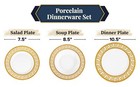 Dinnerware Set Service For 4 - White gold Greek Key Inspired Design Tableware