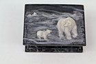Vintage Genuine Incolay Stone Jewelry Trinket Box Polar Bears