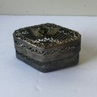 Vintage Silver Tone Filigree Mesh Trinket Box Rose Lid Diamond Shape Jewelry 3 