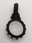 Sri Shri Yantra Chakra Pendant  Hand Etched On Natural Quartz Cord Wrapped  19mm