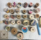 Vintage Mixed Lot General Sewing Thread On Wooden Spools  Multicolor  In Glass