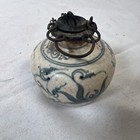 Antique Asian Chinese Ceramic Cobalt Decorated Water Opium Pot