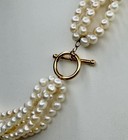 Vintage 5 Strand 6mm Pearl Necklace 14k Gold Toggle  - 96879