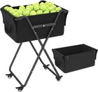 Foldable Tennis Ball Hopper Cart With Wheels  Portable Pickleball Black