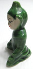 Vintage Kneeling Pixie Elf Figurine Ceramic Green Glazed   Painted 2 7 8  T