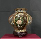 Antique Japanese Meiji Cloisonn   Fine Wire Hexagonal Melon Vase W  Stand