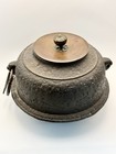 Antique Japanese Chagama Tea Ceremony 8  Cast Iron Pot With Brass Top 
