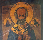 Antique 18  19th Cen  Russian Icon St Nicholas Hand-painted On Wood 