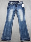 Miss Me Jeans Womens 31x34 Blue Bootcut Mid Rise Stretch Sequins Aztec Nwt