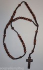 Brown Wood Bead Rosary Necklace - Jesus Crucifix Cross Rosery Rosaries I