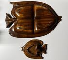 Vintage Majolica Style Leaf Tray By Ramon Orta     Haitian Folk Art Carved Wood