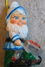 Large Vintage 17    Painted Cement Garden Gnome Wheelbarrow With Spring Flowers