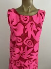 Pomare Tahiti Dress Shift Hawaiian Floral Leaf Barkcloth Sleeveless Pink Red
