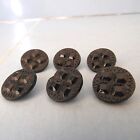 6 Molded Black Glass Button Raised Square   Dot Design Vintage